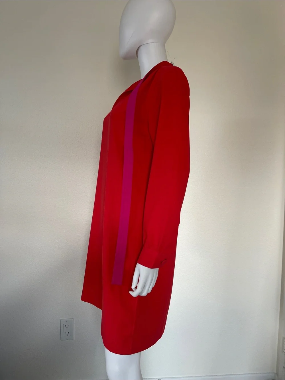 J. Crew Red Long-Sleeve Tie-Neck Shift Dress with Pink Ties